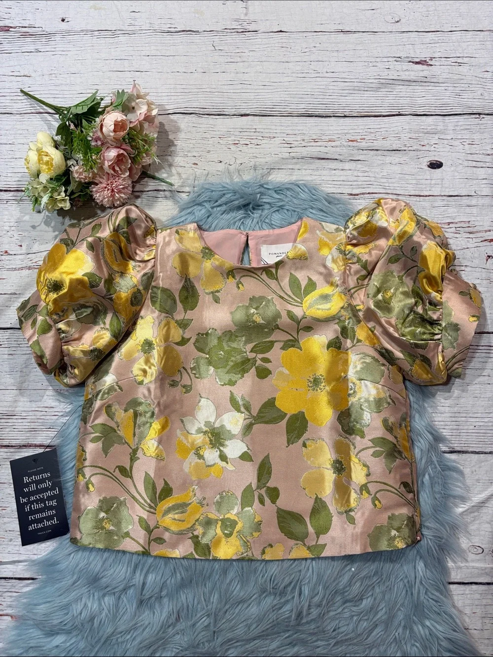 NWT Tuckernuck Pomander Place Elise Jacquard Floral Puff Sleeve Blouse
